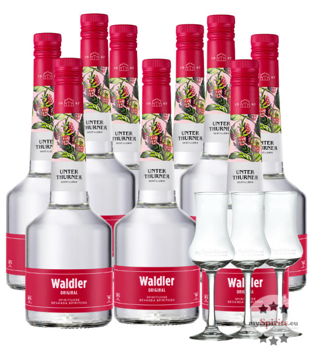 9 x Unterthurner Waldler Original + 3 Gläser (39 % vol., 6,3 Liter)