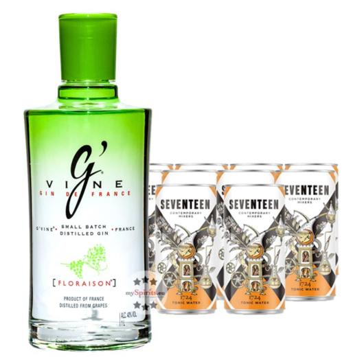 Gin Tonic Set: G’Vine Floraison Gin (40 % Vol. / 1 L) + 10 x 1724 Tonic Water (0,2 L) inkl. 2,50 € Pfand