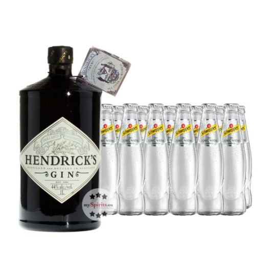 Hendrick’s Gin (44 % vol. / 1,0 Liter) & 12 x Schweppes Dry Tonic Water (0,2 Liter) inkl. 1,20 € Pfand