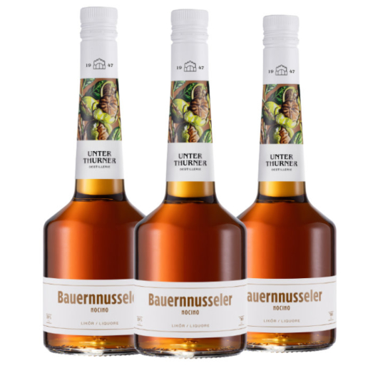 3 x Unterthurner Bauernnusseler Walnuss-Likör mit Grappa / 39 % Vol. / 3 x 0,7 Liter-Flasche