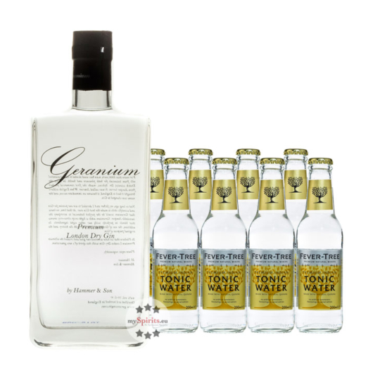 Geranium London Dry Gin (44 % Vol. / 0,7 L) + 8 x Fever-Tree Indian Tonic (0,2 L) inkl. 1,20 € Pfand