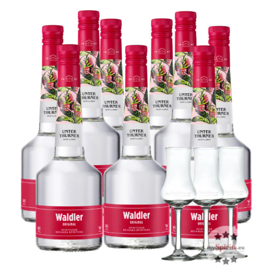 9 x Unterthurner Waldler Original im Vorteilspaket / 39 % vol / 9 x 0,7 L + 3 x mySpirits Schnapskelch