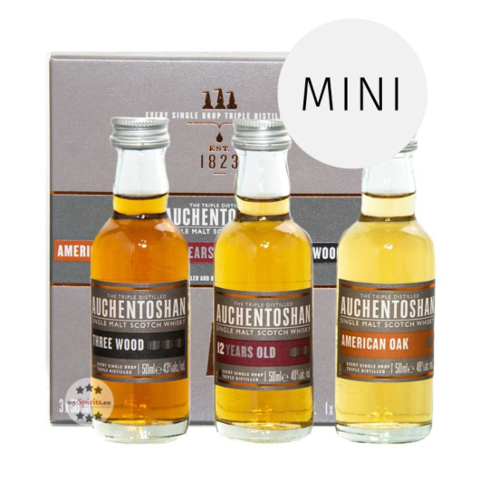 Auchentoshan Gift Collection Whisky-Probierset American Oak, Three Wood, 12 YO / 40 & 43 % Vol. / 3 x 0,05 Liter in Geschenkbox