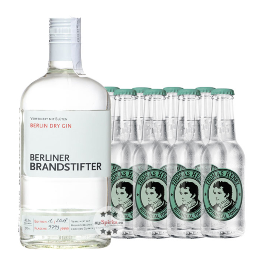 Set: Berliner Brandstifter Gin (43,3 % vol, 0,7l) + 8 x Thomas Henry Botanical Tonic (0,2l) inkl. 1,20€ Pfand