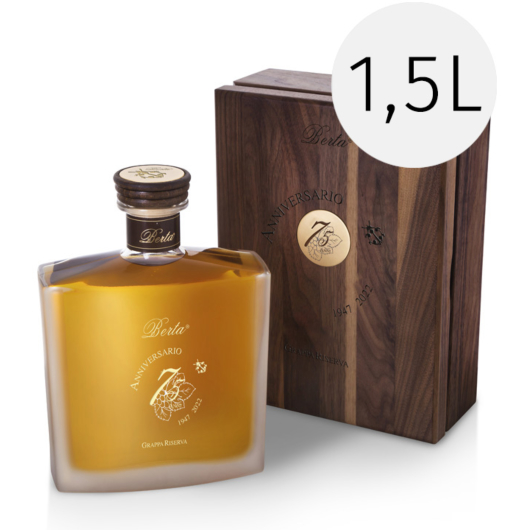 Berta: 75 Anniversario Grappa Riserva / 43 % vol / 1,5 Liter-Flasche in Holzschatulle