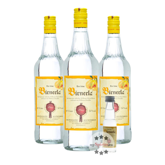 3 x Prinz: Birnerla / 34 % Vol. / 3 x 1,0 Liter + gratis 0,02 L Birnerla-Miniatur