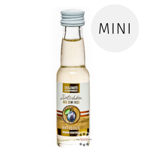 Dolomiti Antiquus Zwetschken-Schnaps Miniatur / 36 % Vol. / 0,02 Liter-Flasche