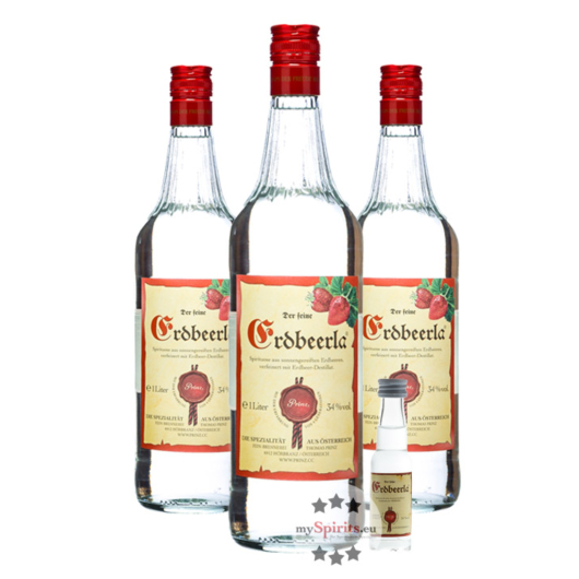 3 x Prinz Erdbeerla / 34 % Vol. / 3 x 1,0 Liter + gratis 0,02 Liter Erdbeerla Mini