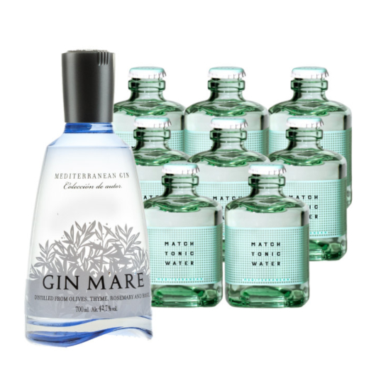 Gin Mare (42,7 % vol, 0,7 Liter) & 8 x Match Mediterranean Tonic Water (0,2 Liter) inkl. 2,40 € Pfand