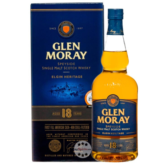 Glen Moray 18 Jahre Speyside Single Malt Scotch Whisky / 47,2 % Vol. / 0,7 Liter-Flasche in Geschenkbox