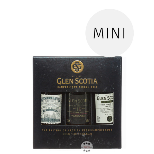 Glen Scotia Whisky Miniaturen-Probierset / 46 - 54,2 % Vol. / 3 x 0,05 Liter-Flasche in Deko-Box