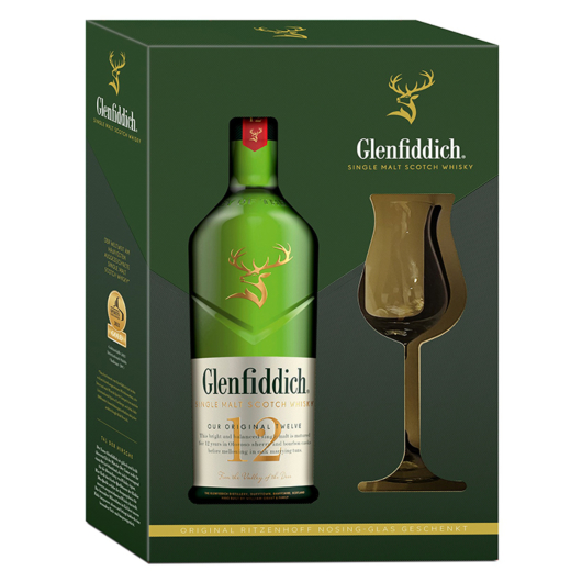 Glenfiddich 12 Jahre Single Malt Scotch Whisky / 40 % vol / 0,7 Liter in Geschenkset mit Glas - AKTION