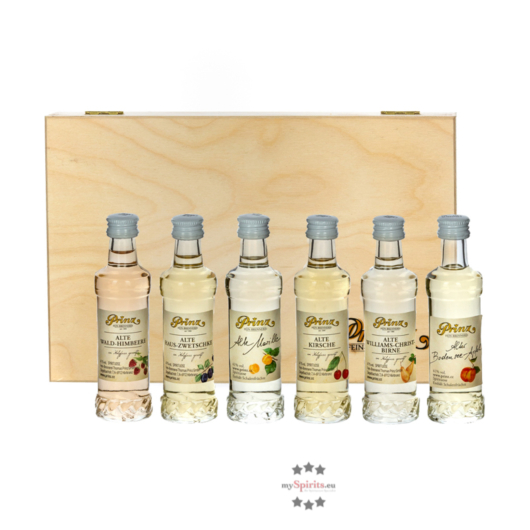 Prinz Probierset „Alte Sorten“ Miniaturen Geschenk-Set / 41 % Vol / 6 x 0,04 Liter in kleiner Holzkiste