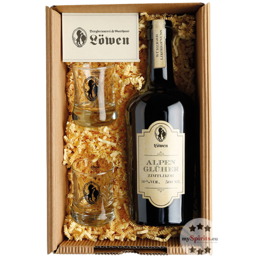 Bergbrennerei Löwen Geschenk-Set Almglüherbox Duo / 30 % Vol. / 0,5 L Flasche