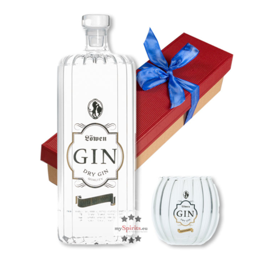 Löwen: Geschenk-Set Löwen Gin mit Löwen Gin-Glas / 40 % vol. 0,7 l in Geschenk-Schachtel 