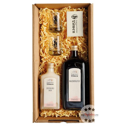 Bergbrennerei Löwen Geschenk-Set Löwen Klassiker / 16 & 32 % Vol. / 0,2 & 0,5 Liter-Flasche