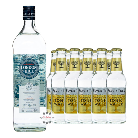 London Hill Dry Gin (43 % Vol. / 1,0 Liter) + 10 x Fever-Tree Indian Tonic (0,2 L) inkl. 2,50 € Pfand 