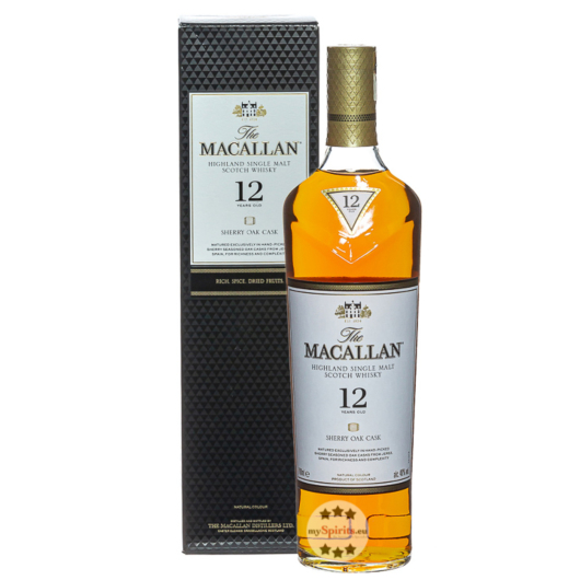 The Macallan Sherry Oak 12 Jahre Highland Single Malt Scotch Whisky / 40 % Vol. / 0,7 Liter-Flasche in Geschenkbox