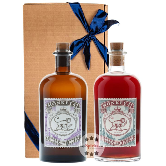 Monkey Gin Geschenkbox mit Monkey Gin (47 % Vol. / 0,5 L) + 1 x Monkey 47 Sloe Gin (29 % vol. / 0,5 L)