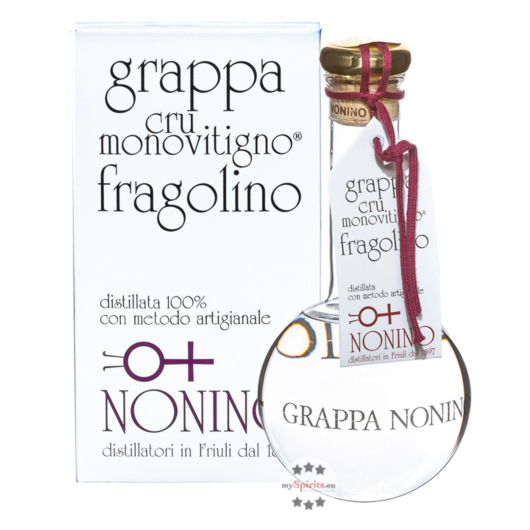 Grappa Nonino: Cru Fragolino Grappa Monovitigno / 45 % vol. / 0,5 Liter-Flasche im Geschenk-Karton 