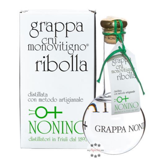 Grappa Nonino: Cru Ribolla Grappa Monovitigno / 45 % vol. / 0,5 Liter-Flasche im Geschenk-Karton