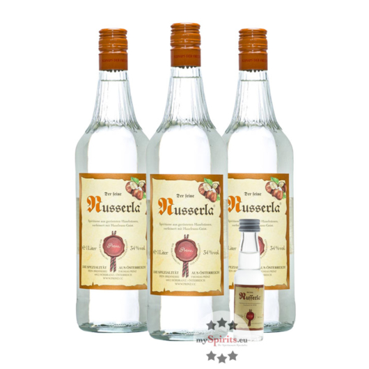 3 x Prinz: Nusserla Kombi / 34 % Vol. / 3 x 1,0 Liter-Flasche + 1 x gratis 0,02 L Nusserla Miniatur