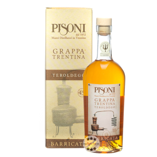 Pisoni Grappa Trentina Teroldego Barricata / 45 % Vol. / 0,7 Liter-Flasche