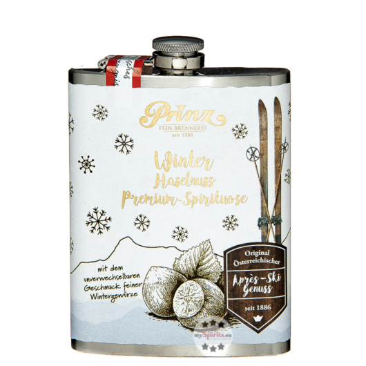 Prinz Flachmann Winter Haselnuss / 34 % Vol. / 0,2 Liter-Flasche aus Edelstahl