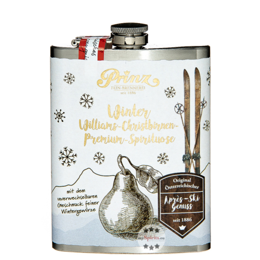 Prinz Flachmann Winter Williams-Christbirne / 34 % Vol. / 0,2 Liter-Flasche aus Edelstahl