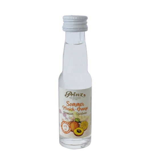 Prinz: Sommer Pfirsich-Orange-Schnaps Mini / 34 % vol / 0,02 Liter-Flasche