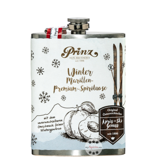 Prinz Flachmann Winter Marille / 34 % vol / 0,2 Liter-Flasche aus Edelstahl