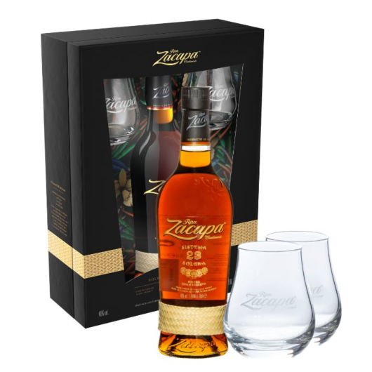 Ron Zacapa 23 Rum Solera Gran Reserva Geschenkset / 40 % Vol. / 0,7 Liter-Flasche + 2 Nosinggläser