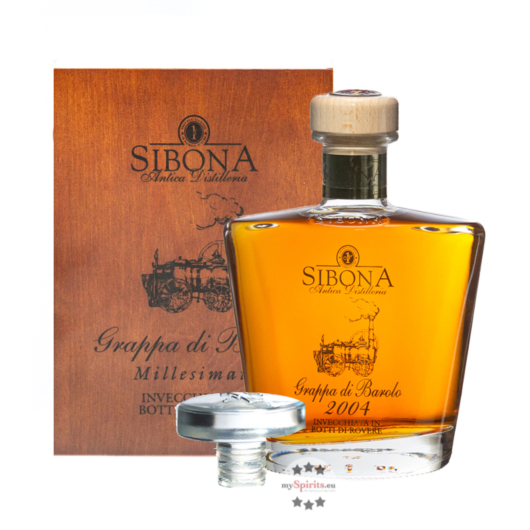 Sibona Grappa Riserva di Barolo Millesimata Invecchiata / 44 % Vol. / 0,7 Liter-Flasche in Holzschatulle