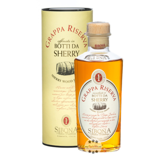 Sibona Grappa Riserva Botti da Sherry / 40 % Vol. / 0,5 Liter-Flasche in Geschenkdose