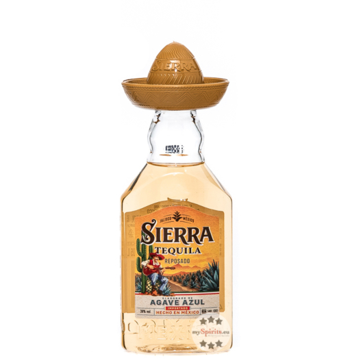 Sierra Tequila Reposado / 38 % vol / 0,05 Liter-PET-Flasche mit goldenem Hut