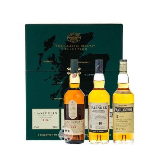 Classic Malts: Whisky Collection Strong (Lagavulin, Talisker, Cragganmore) / 40 & 43 & 45,8 % Vol. / 3 x 0,2 L in grüner Geschenkbox