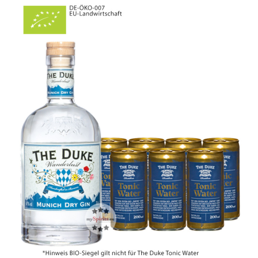 The Duke Wanderlust Gin Bio (47 % vol, 0,7l) & 7 x The Duke Tonic Water (0,2l) inkl. 1,75€ Pfand