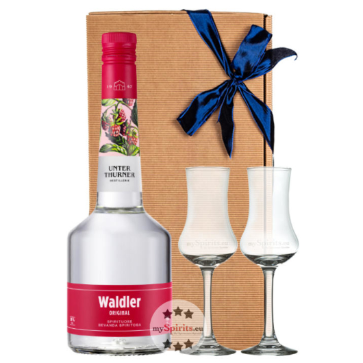 Unterthurner Geschenkset Waldler original & 2 Schnapskelche / 39% vol. / 0,7 l in Geschenk-Schachtel