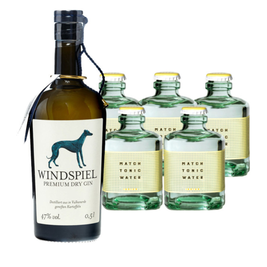 Windspiel Premium Dry Gin (47 % vol, 0,5 l) & 5 x Match Indian Tonic Water (0,2 l) inkl. 1,50 € Pfand