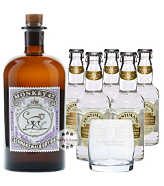 Monkey 47 Dry Gin (47% Vol., 0,5 L) & 5 x Fentimans Tonic Water (0,2L) + 1 Tumbler inkl. 1,25€ Pfand