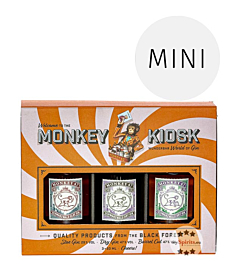 Monkey Kiosk Gin Miniaturen-Probierset / 29 - 47 % Vol. / 3 x 0,05 Liter-Flaschen in Deko-Box