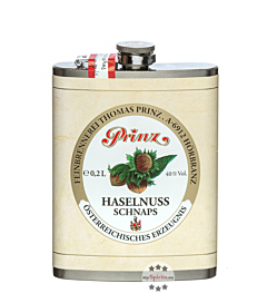 Prinz Flachmann Haselnuss-Schnaps / 40 % Vol. / 0,2 Liter-Flasche aus Edelstahl 