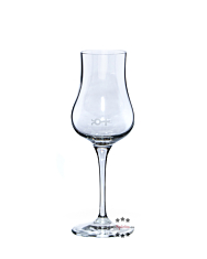 Nonino: Grappa-Glaskelch mit Stiel „Antica Cuvée“ mit 2 cl Eistrich / ca. 200 ml / H: ca. 20 cm