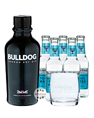 Bulldog Gin (40 % Vol. 0,7 L) & 5 x Fever-Tree Mediterranean Tonic Water (0,2 L) inkl. 0,75 € Pfand + 1 Tumbler-Glas