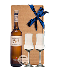 Geschenk-Set: Bonaventura Maschio Grappa 903 Barrique (40 % Vol. / 0,7 L) + 2 x mySpirits Schnapskelch in Geschenkbox