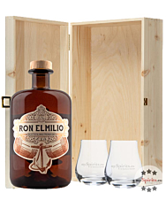 Ron Elmilio Rum-Geschenkset mit 2 Nosing-Gläsern in Holzkiste / 40 % Vol. / 0,7 L + 2 x Nosing-Glas