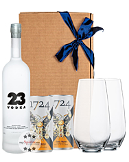 Geschenk-Set: Vodka 23 (40 % Vol. / 0,7 L) & 2x 1724 Tonic Water (0,2l) inkl. 0,50 € Pfand + 2x Spiegelau Longdrinkglas in Geschenkbox