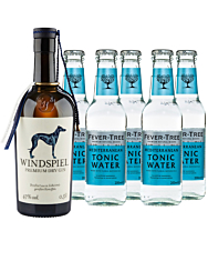 Windspiel Premium Dry Gin (47 % Vol., 0,5 L) & 5 x Fever-Tree Mediterranean Tonic Water (0,2 L) inkl. 0,75 € Pfand