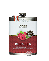 Dolomiti: Flachmann Bergler Himbeer Schnaps / 38 % Vol. / 0,2 Liter-Flasche aus Edelstahl