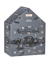 Dolomiti Alpenfeinkost Schnaps Adventskalender 2024 / 16 – 42 % Vol. / 19 x 0,02 L und 6 x 0,04 L in Deko-Box